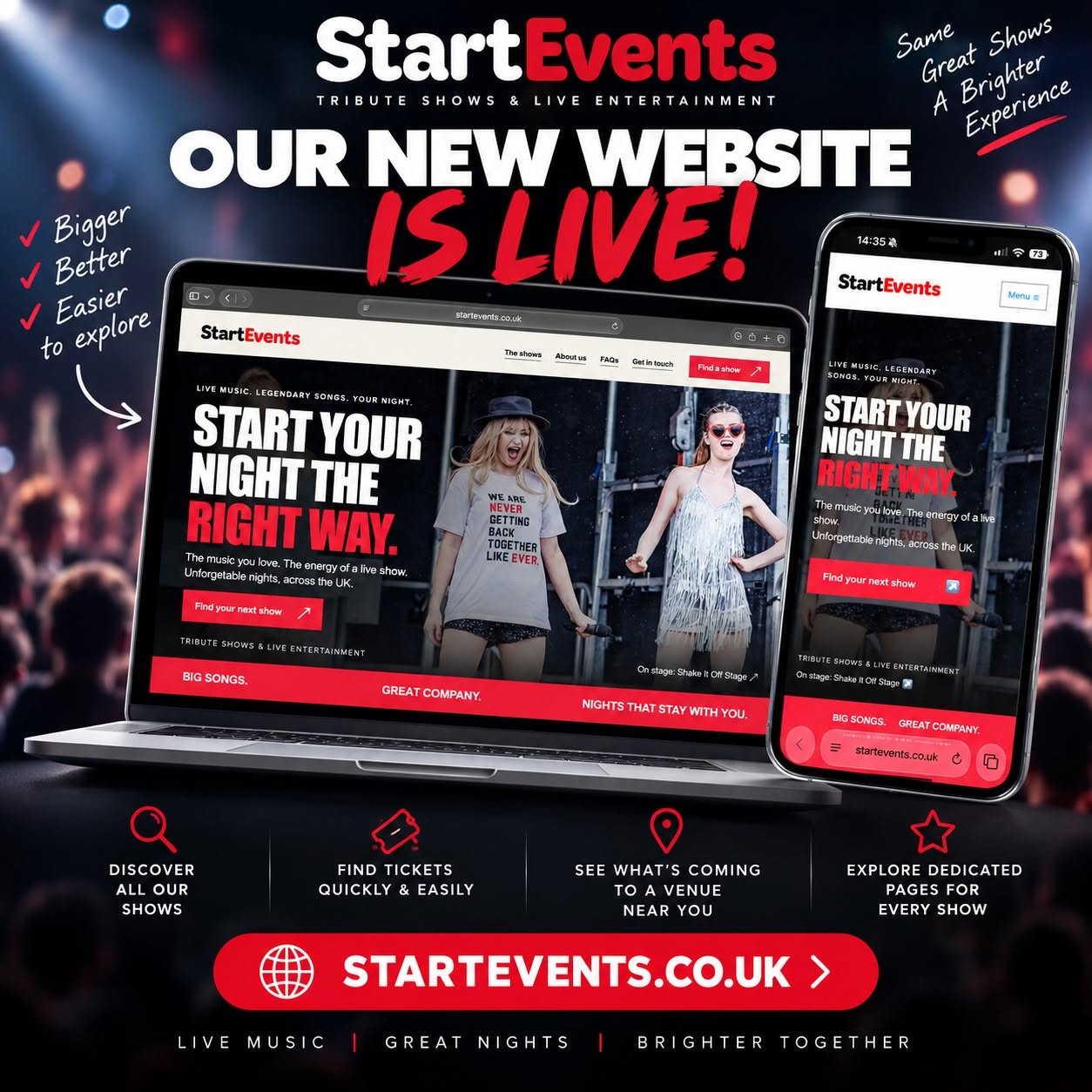 Start Events new website displayed on laptop and mobile screens